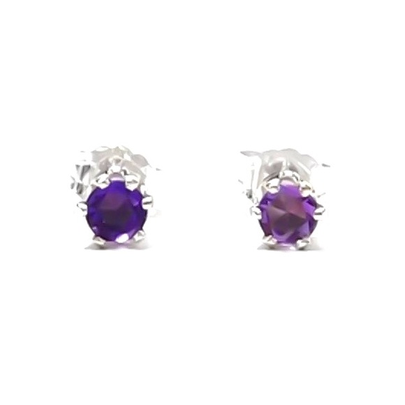 Moodtherapy Jewelry - 925 Sterling Silver 3mm Amethyst Stud Earrings